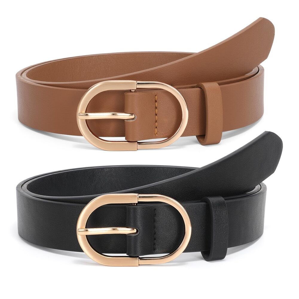 7637 2 Pack Women’s Leather Belts For Jeans Pants Fashion Ladies Belt